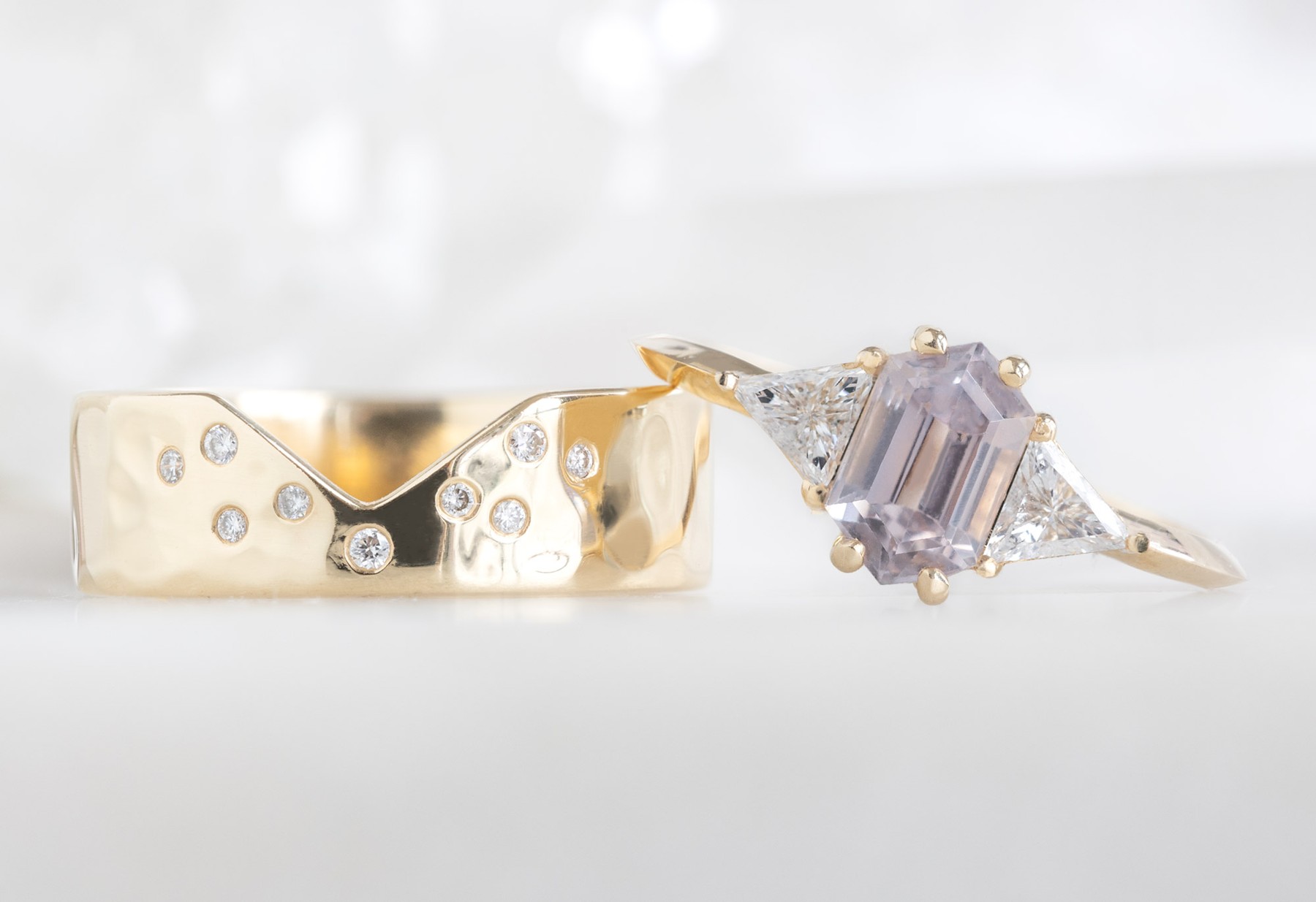 Sapphire rings photographed on white